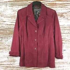 Guillaume Women's Suede Coat Size 1X Hip Length Red